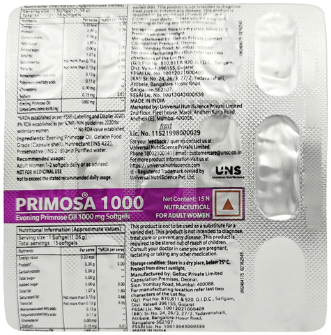 Primosa 1000 Evening Primrose Oil Softgel - Image 2